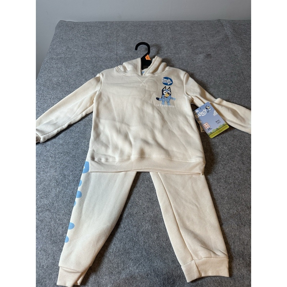 Toddler 4T Bluey 2-Piece Fleece Cotton Sweatsuit Set Hoodie & Pants Cream New